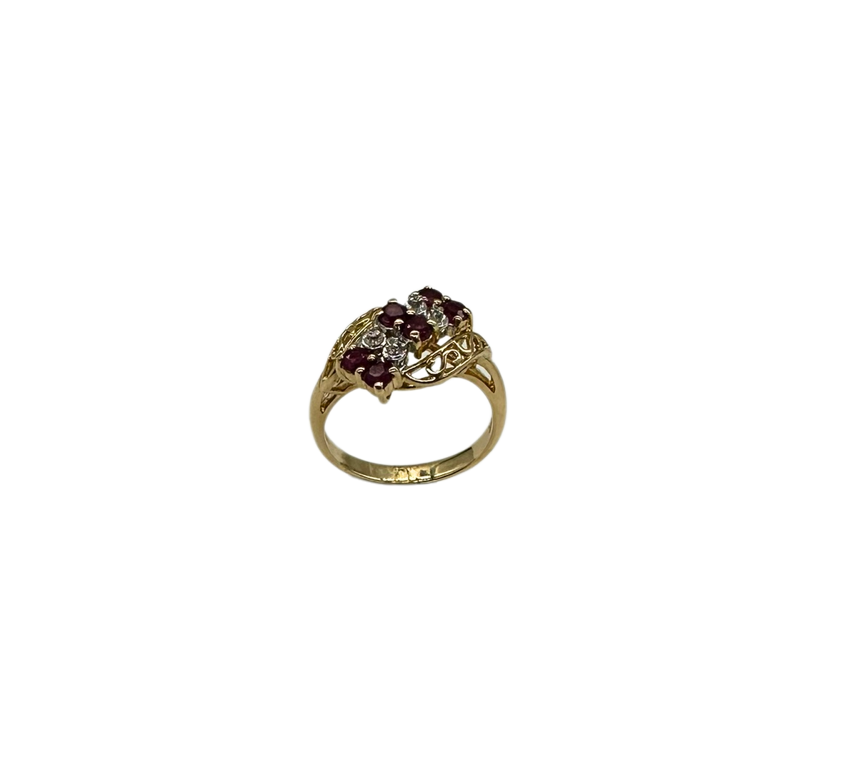 14K Yellow Gold Ruby & Diamond Bypass Ring