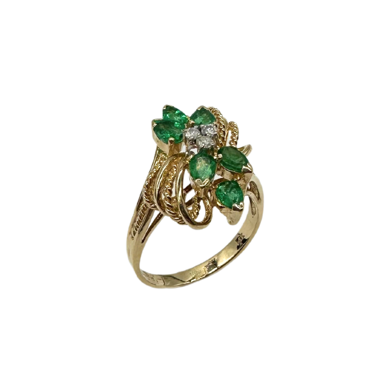 Pear-Shaped Emerald and Diamond Bypass Ring