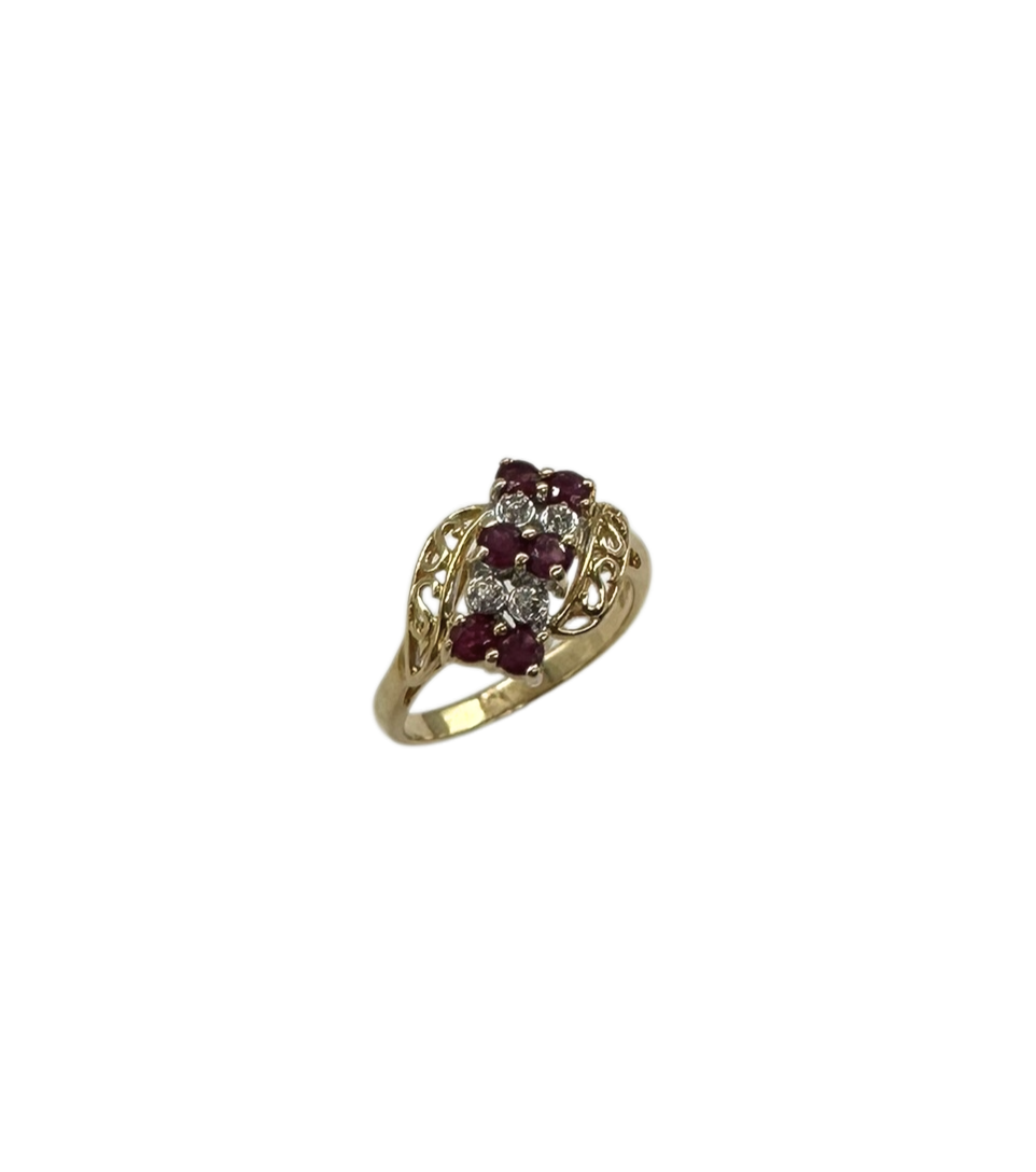 14K Yellow Gold Ruby & Diamond Bypass Ring