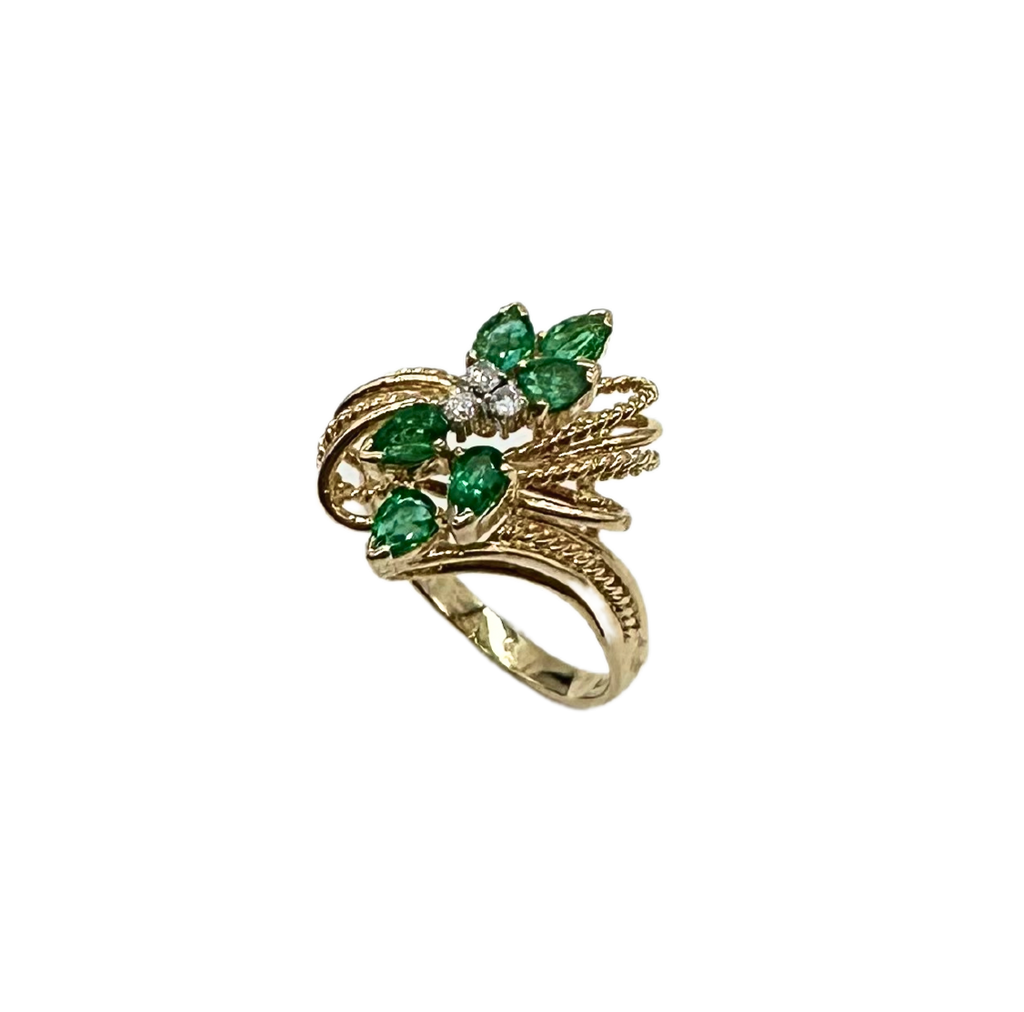 Pear-Shaped Emerald and Diamond Bypass Ring