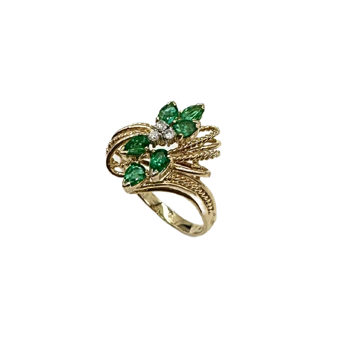 Pear-Shaped Emerald and Diamond Bypass Ring