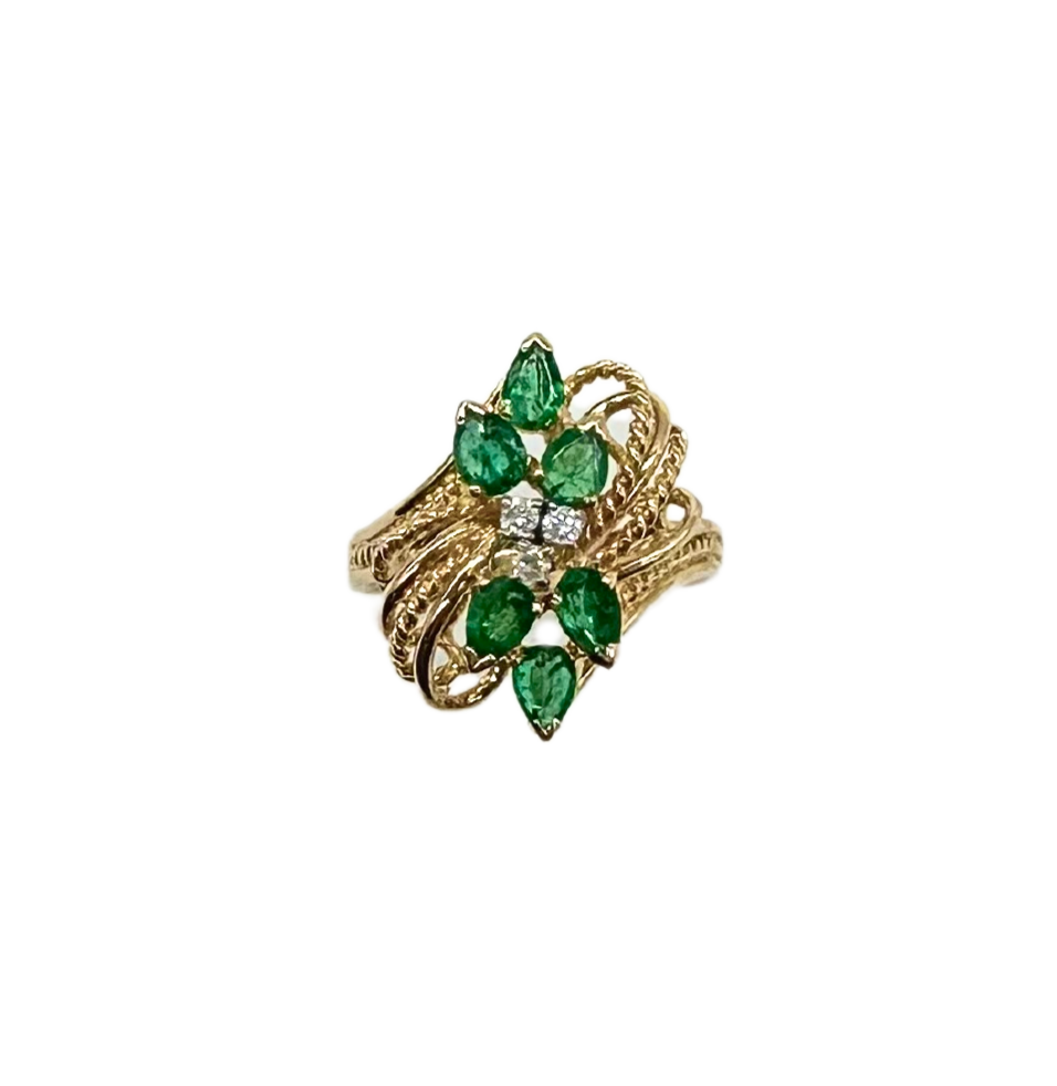 Pear-Shaped Emerald and Diamond Bypass Ring