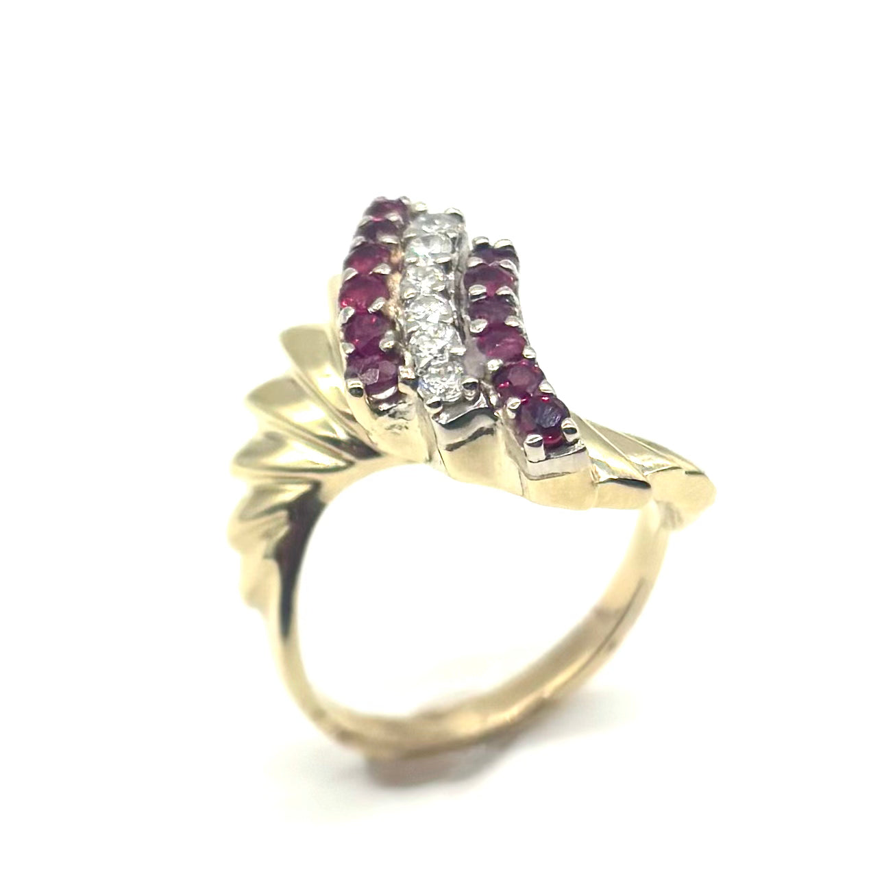 14k Ruby and Diamond Bypass Ring