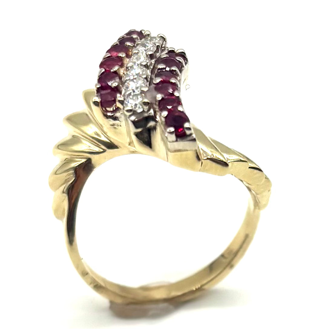 14k Ruby and Diamond Bypass Ring