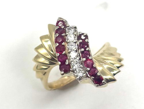 14k Ruby and Diamond Bypass Ring