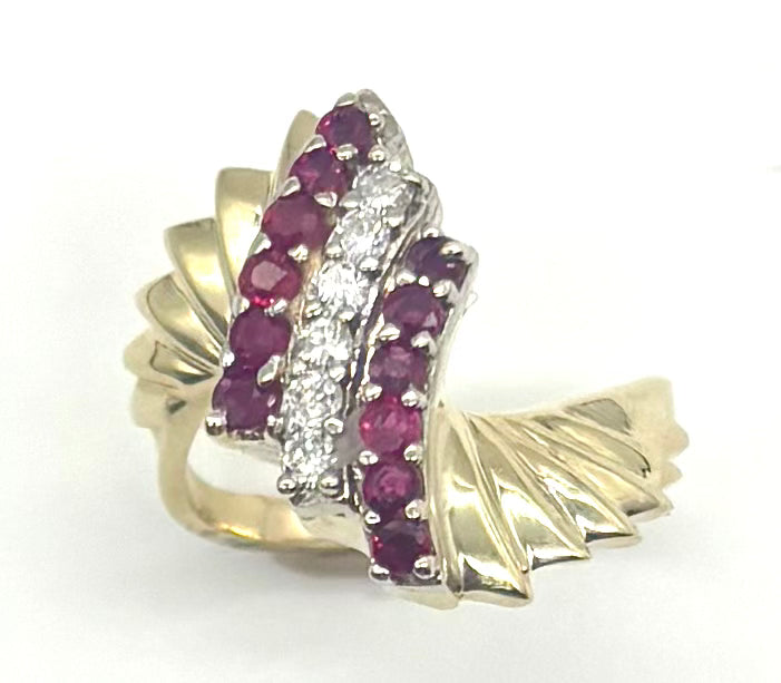 14k Ruby and Diamond Bypass Ring