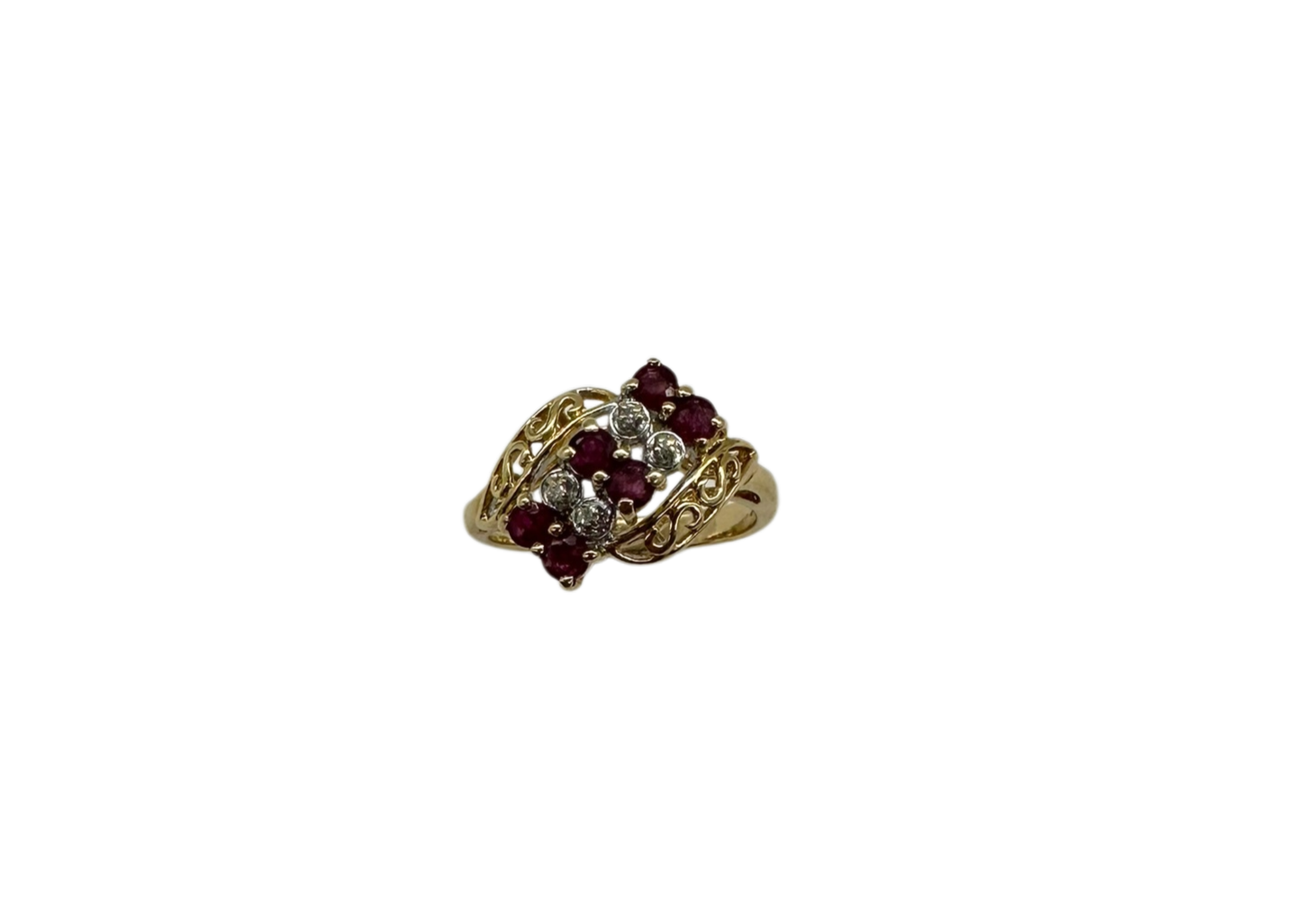 14K Yellow Gold Ruby & Diamond Bypass Ring